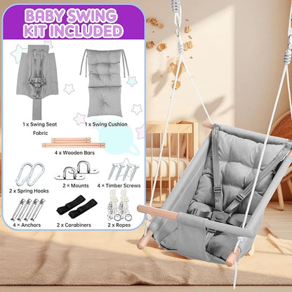 Thyle Baby Swing Seat Canvas Indoor and Outdoor Wooden Hanging