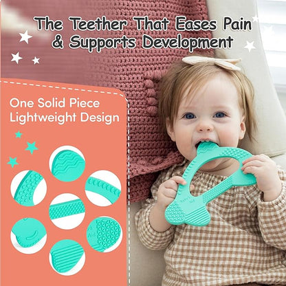 Baby’s Aid Dolphin Silicone Baby Teether, Easy to Hold Teething Toy for Pain Relief 3+ Months, 8X Teething