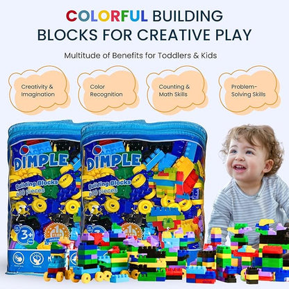 Dimple Large Blocks for Toddlers/Kids Stackable, Multi-Colored, Interlocking Toys Safe, Non-Toxic Plastic Bright Colors, Waterproof Boys and Girls Age 3 + (1200 Pieces)
