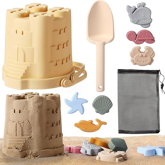 Hungdao 9 Pcs Silicone Beach Toys Include Sand Beach Molds 6 Sand