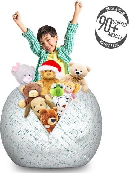 Lunarable Mathematics Room Storage Toy Bag Chair, Various Complex Math Formulas Operations Science Research, Stuffed Animal Organizer Washable Bag, Large Size, White Teal