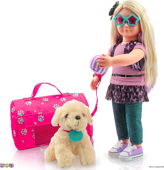 Play22 Plush Puppy Doll Set for Kids 9 PCS - Baby Doll Accessories 4 Year 18" Dolls,