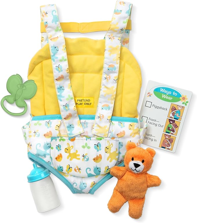 Melissa & Doug Mine to Love Carrier Play Set for Baby Dolls with Toy Bear, Bottle 14.25 x 8.25 x 2.5