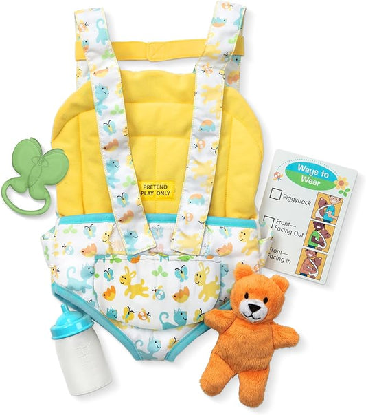 Melissa & Doug Mine to Love Carrier Play Set for Baby Dolls with Toy Bear, Bottle 14.25 x 8.25 x 2.5