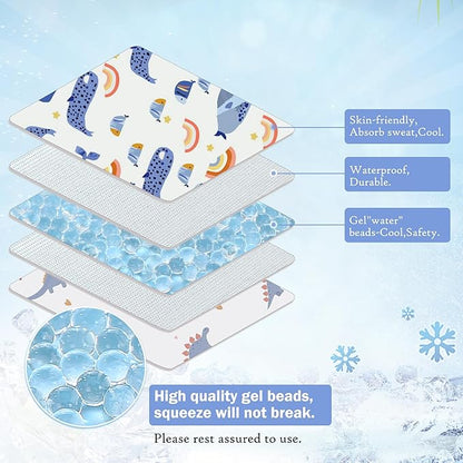 Gel Car Seat Cooler Pad,1 Pack Double Sides-Universal Baby Stroller Ice Cushion Mat,Summer Cooling Seat Liner,Multifunctional Suitable for Baby Dining Chair,Child Safety Seat(Whale + Blue Dinosaur)
