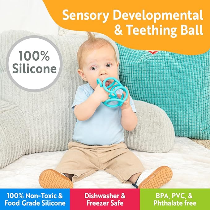 OgoBolli Teether Ring Tactile Sensory Ball Toy for Babies & Toddlers - Stretchy, Squishy 6+ Months