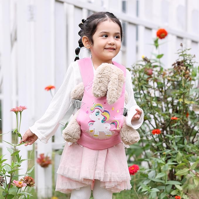 GAGAKU Baby Doll Carrier Kids Toy Baby Carrier Dolls Toy Baby Doll Sling Reborn Baby Doll Carrier with Adjustable Straps for Stuffed Animal Doll Accessories - Pink