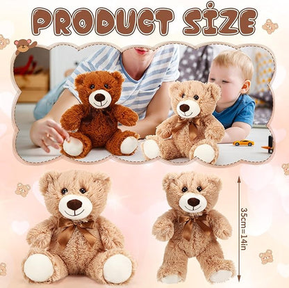 HyDren 6 Pcs Bears Bulk Stuffed Animal Small Bears Baby Shower Bears Plush Toys Employee Appreciation Easter Graduation Gifts(White, Brown