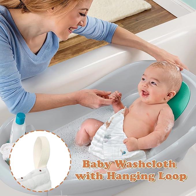 Zainpe 4Pcs Muslin Baby Hooded Towel & Washcloth Set Deer 31.5 x 31.5 in