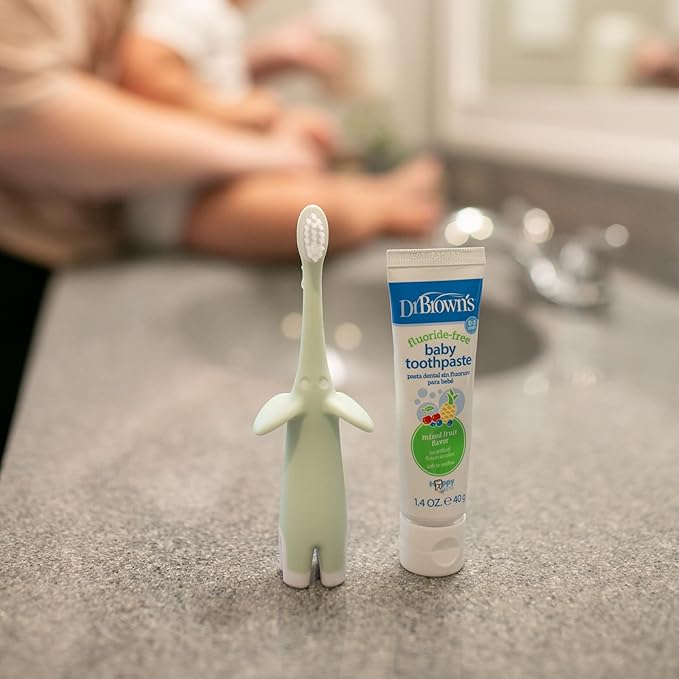 Dr. Brown's Infant-to-Toddler Toothbrush, Soft and Safe Baby Training Brush, Elephant, Mint, 0-3 years (Styles May Vary)