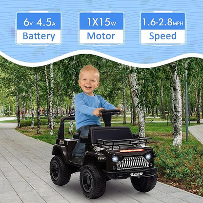 Hetoy 6V Ride On Car for Toddlers - Battery Powered Electric Car for Kids with Music, LED Light 4 Wheels 3-6 Years,