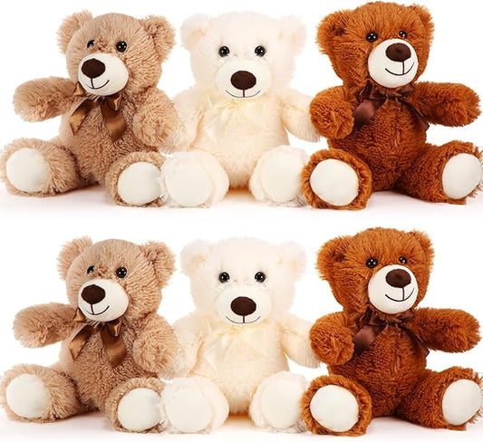 HyDren 6 Pcs Bears Bulk Stuffed Animal Small Bears Baby Shower Bears Plush Toys Employee Appreciation Easter Graduation Gifts(White, Brown