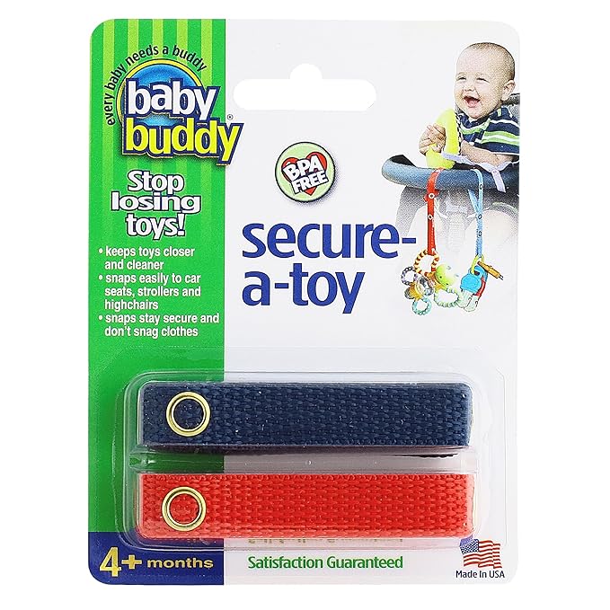 Baby Buddy Secure-a-Toy, Adjustable Pacifier and Teether Strap for Stroller 2 pack