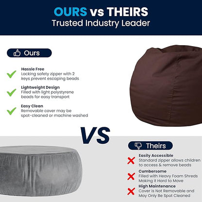 Flash Furniture Dillon Small Bean Bag Chair for Kids and Teens, Foam-Filled Beanbag Chair with Machine Washable Cover, Brown