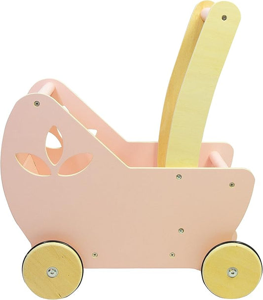 Leonora 2 in1 Danish Wooden Pram Walker - Pink Doll Stroller -Push & Pull Toys Play-12 M-1st 18" American