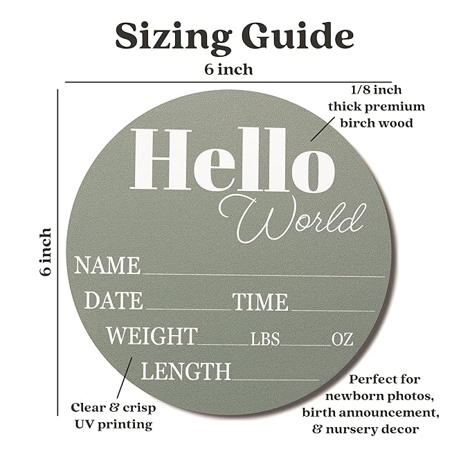Hickory Hollow Designs - Baby Announcement Sign for Newborn Boys and Girls (Color Bases) 6" Circle