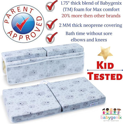 Includes All Shown Bath Kneeler & Elbow Rest Pad Set- 1.75" Thick Bathtub Kneeler Mat & Arm Rest with 4 Pockets for Bathing Baby, 5 Bath Toys