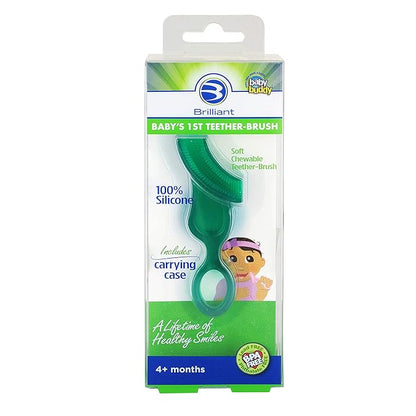 Brilliant Oral Care Baby?Ös First Toothbrush, Smooth Silicone Bristles Gently Clean Tender Teeth and Gums 4+ Months, 1 Pack