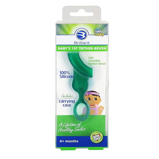 Brilliant Oral Care Baby?Ös First Toothbrush, Smooth Silicone Bristles Gently Clean Tender Teeth and Gums 4+ Months, 1 Pack