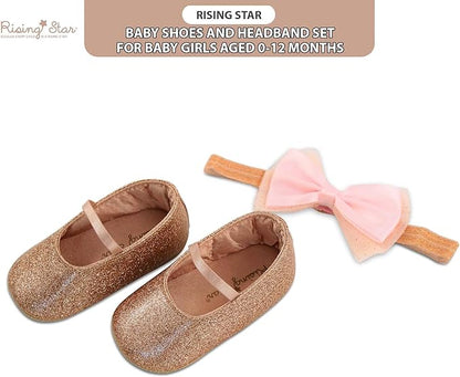 Rising Star Baby Girls' Shoes and Headband Gift Box Set