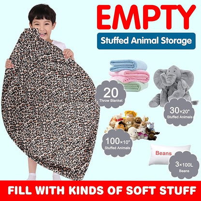 Lukeight Stuffed Animal Storage Bean Bag Chair Cover for Kids, Zipper Beanbag Chair Cover for Organizing Toddler and Kids' Rooms Plush Toys (Leopard Velvet, XX-Large)