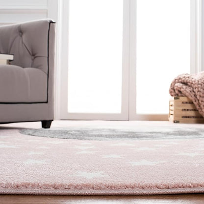 SAFAVIEH Carousel Kids Collection 6'7" Round Pink/Grey CRK135U Moon & Stars Non-Shedding Playroom Nursery Bedroom Area Rug