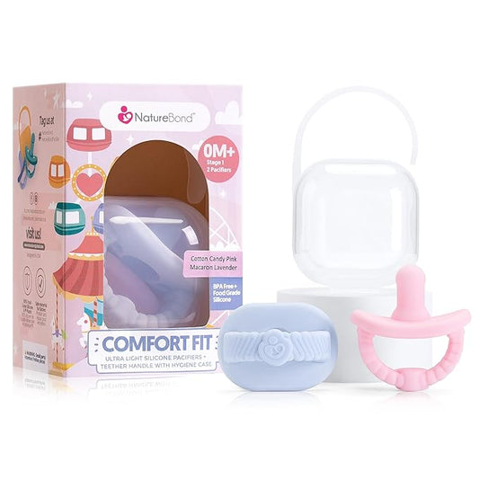 NatureBond Baby Pacifier Soother Silicone Binky Newborn Teether Pacifiers 2 in 1, Curved for Comfort | Hygiene Cover (0-6 Months