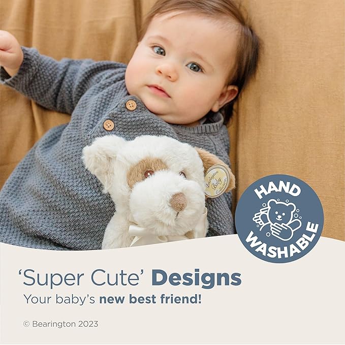 Bearington Baby Lil’ Spot Snuggler, 15 Inch Puppy Dog Plush Stuffed Animal Security Blanket Lovey for Babies