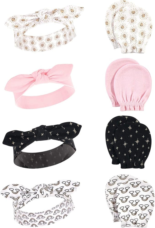 Hudson Baby Baby Girls' Cotton Headband and Scratch Mitten Set