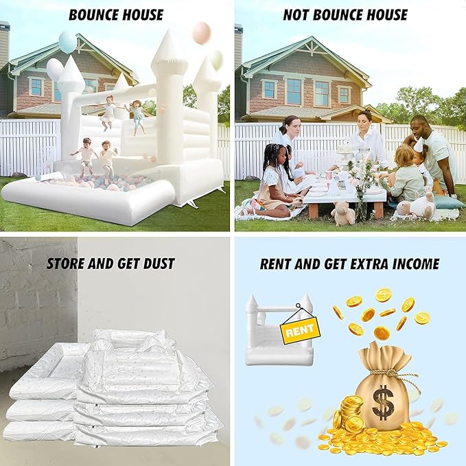 OZIS 10x8x8FT White Bounce House Castle with Ball Pit for Kids, Inflatable White Bounce House with Blower