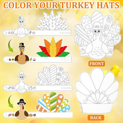 Color Your Own Turkey Crowns,24Pcs Thanksgiving Turkey Coloring Crowns Paper Turkey Hats Thanksgiving Crafts for Kids Family Classroom School and Holiday Craft Activity