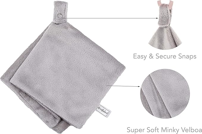 Ultra Soft Cotton Minky Velboa Baby Blanket with Snap Closure for Pacifier or Teether, Machine Washable 12 inch 12 inch