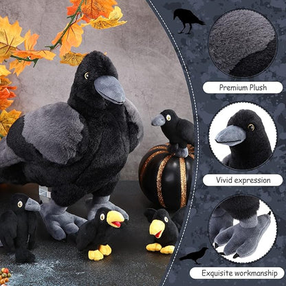 HyDren 5 Pcs Black Bird Plush Toy Set 14 Inch 4 Small
