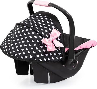 Bayer Design Dolls: Deluxe Car Seat: Hearts Black & Pink - Pretend Play Accessory for Dolls/Plushes Up to 18", Ages 3+