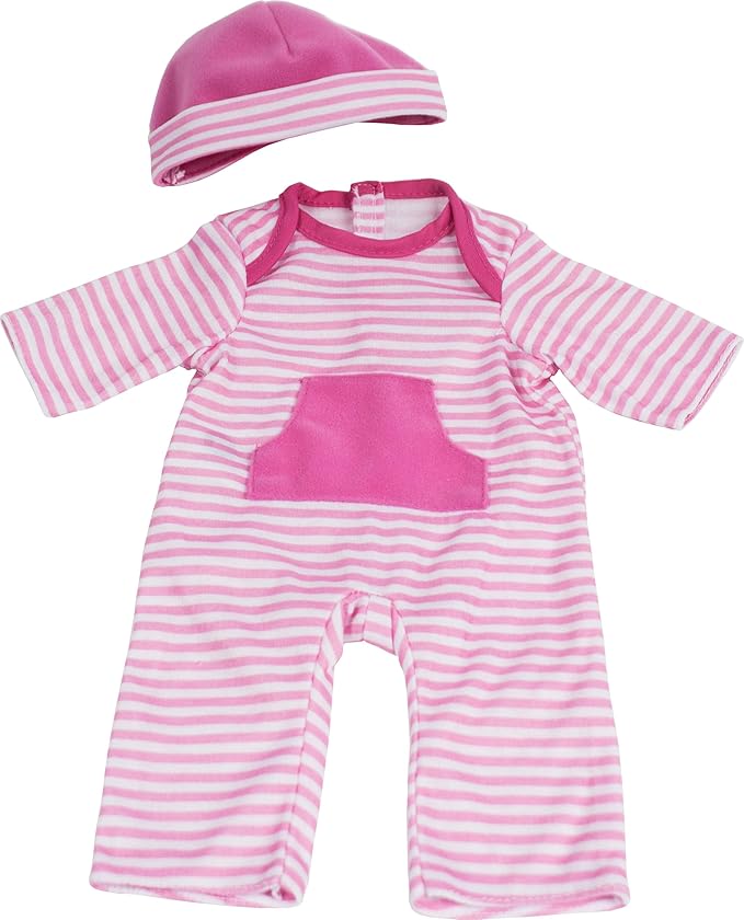 JC Toys | 4 Assorted Baby Doll Rompers and Hats 2+ | 10"- 12"
