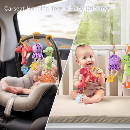 TUMAMA Baby Toys 0 3 6 12 Months, Hanging Stroller Toys Soft Marine Animal Crib Car Seat Toys