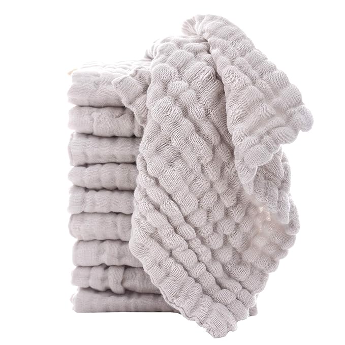 MUKIN Baby Washcloths - Natural Cotton Baby Wipes 10 Pack 12x12 inches