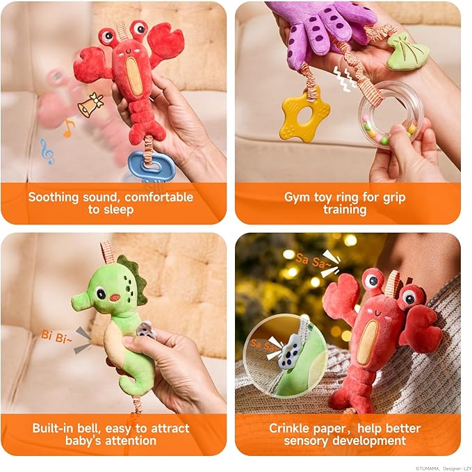 TUMAMA Baby Toys 0 3 6 12 Months, Hanging Stroller Toys Soft Marine Animal Crib Car Seat Toys