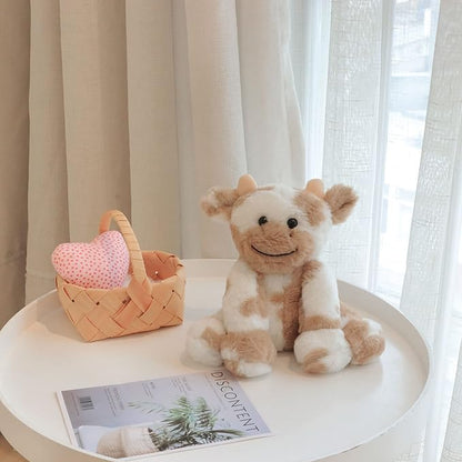 Hopearl Adorable Plush Cow Toy Floppy Dairy Cattle Soft Stuffed Animal Cute Birthday for Boys Girls Kids Toddlers, Light Brown 9''
