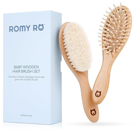 Wooden Hair Brush Set - Premium Brushes with Soft Natural Bristles - Organic Products - Perfect Registry Gift - Cradle Cap Brush for Newborns & Toddlers