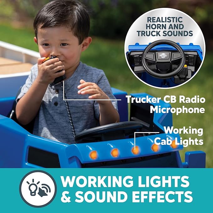 Kid Trax 12V Kids Ride On Semi-Truck with Detachable Trailer - Realistic Sounds, Lights 3-5, Max 77 lbs