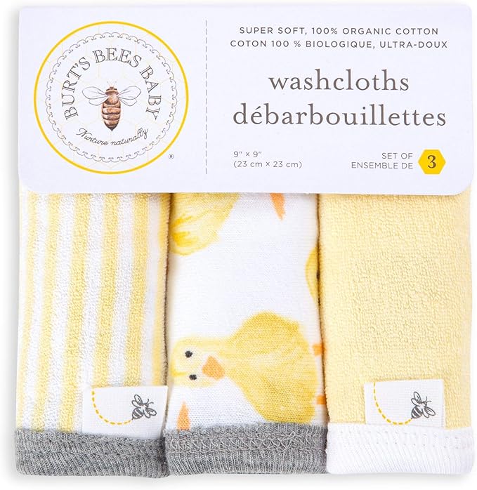 Burt's Bees Baby Infant Washcloths, 100% Organic Cotton 3 Pack