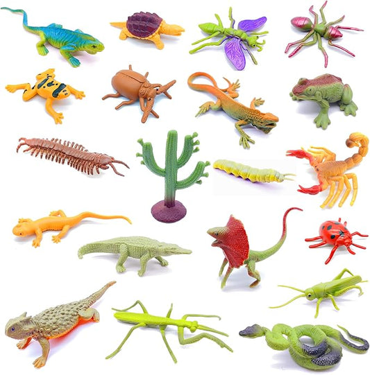 Guaishou 20pcs Realistic Bugs Plastic Insects Animals Figures Toys Contains
