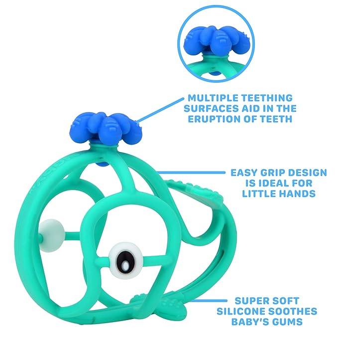 Nuby Chewy Chums All Silicone Soothing Teether, Whale - 3M+