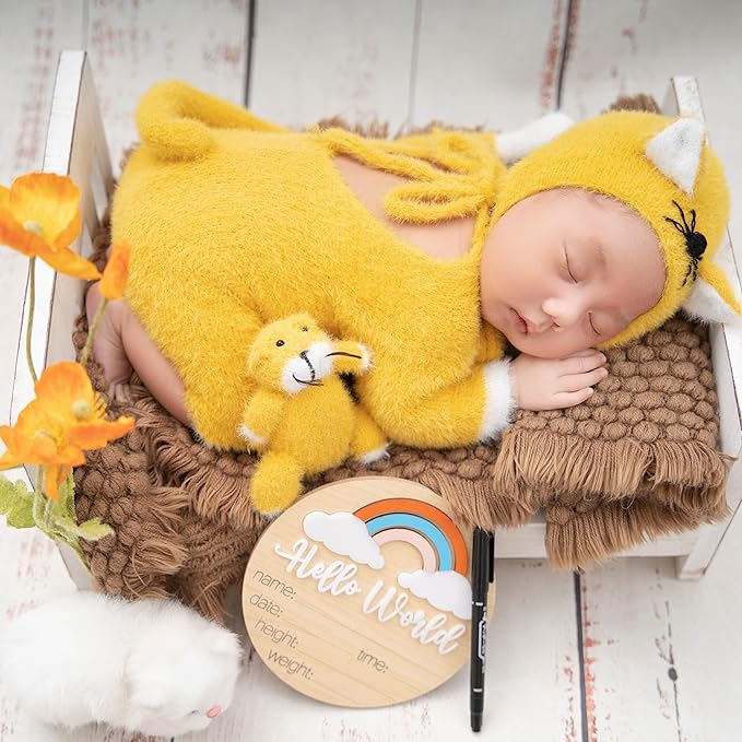 Wooden Baby Announcement Sign, Hello World Rainbow 1 Piece, 3 Customizable 3D Dimensional,