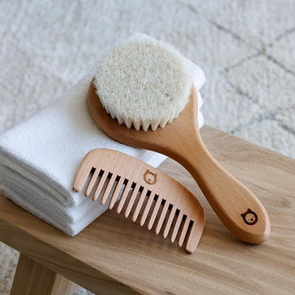 Hair Brush and Comb Set for Newborns & Toddlers - Ultra Soft Goat Hair Brush - Perfect Registry Gift