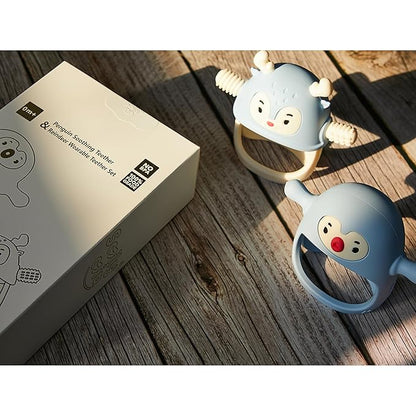 Smily Mia Penguin and Reindeer 2Pack Baby Teething Toys Gift 0-18Months Babies