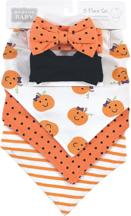 Hudson Baby Unisex BabyCotton Bib and Headband or Caps Set