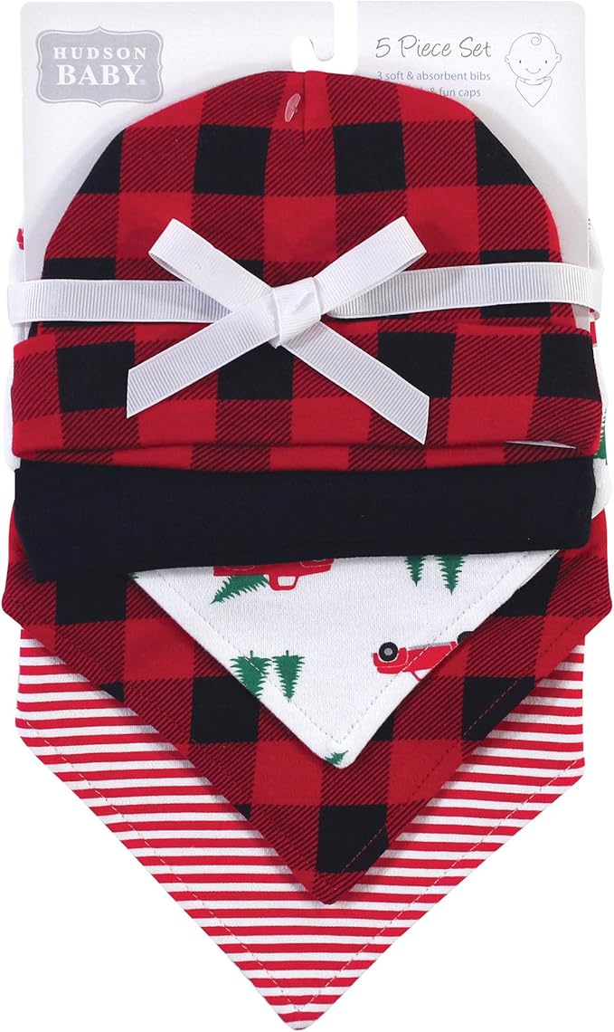 Hudson Baby Unisex BabyCotton Bib and Headband or Caps Set