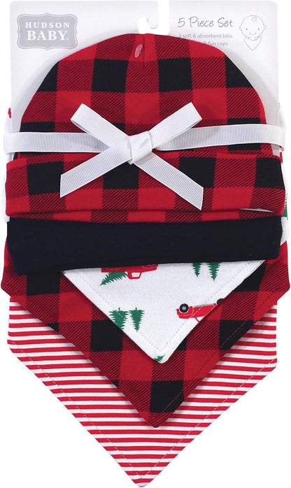 Hudson Baby Unisex BabyCotton Bib and Headband or Caps Set